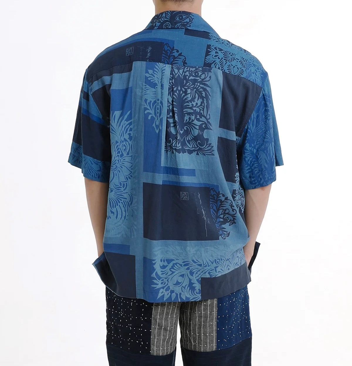 Indigo Dye Folk Loycell Aloha Shirt