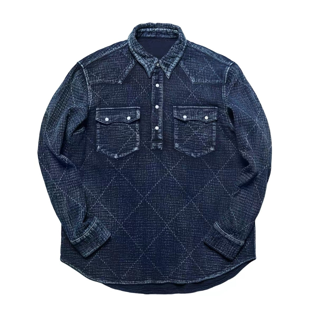 Indigo Dye Distressed Sashiko Western Shirt