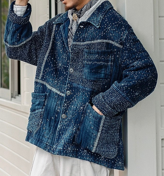 Indigo Dye Patchwork Sashiko Heavyweight Starlight Coat