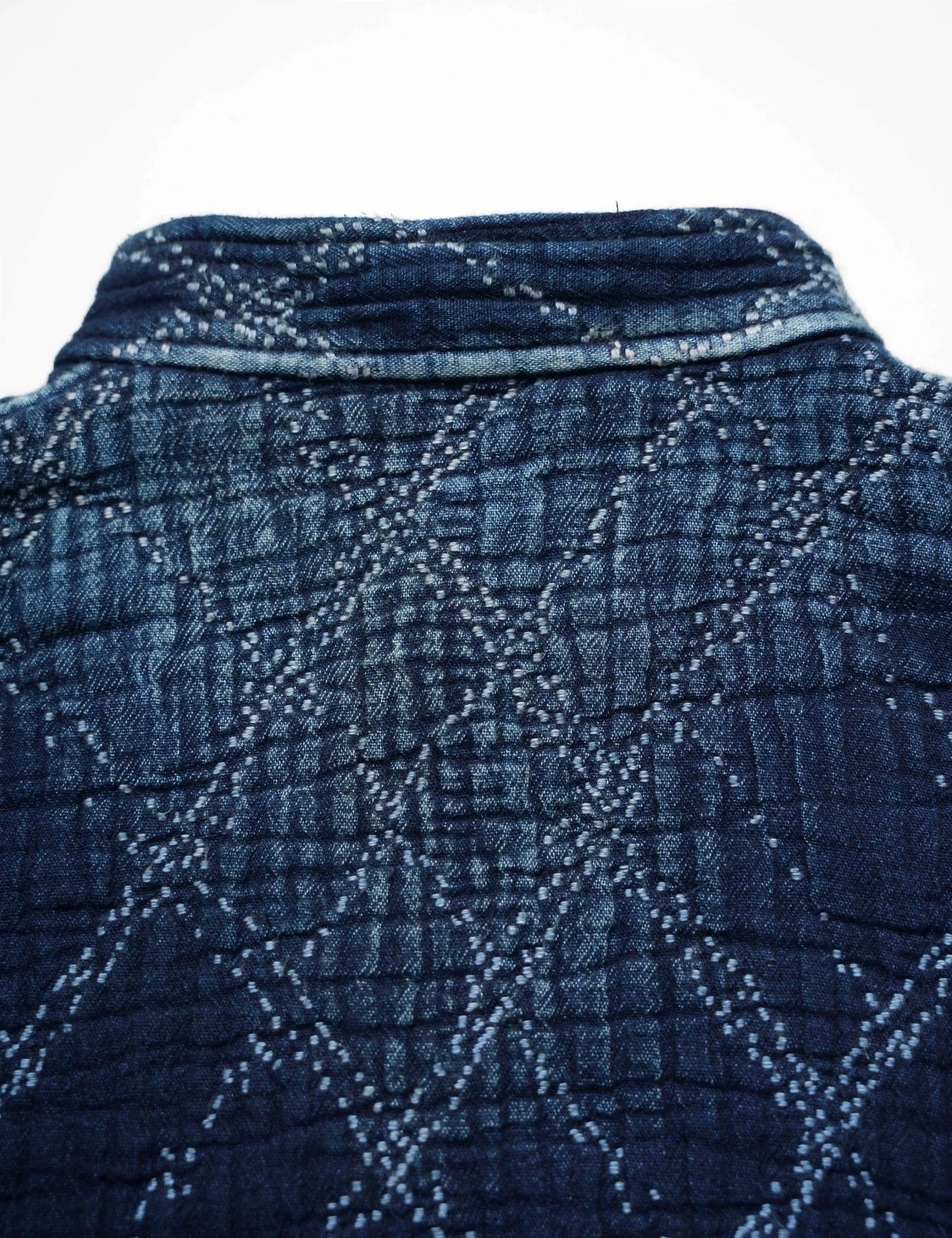 Indigo Dye Heavyweight Checked Sashiko Chinese Coat