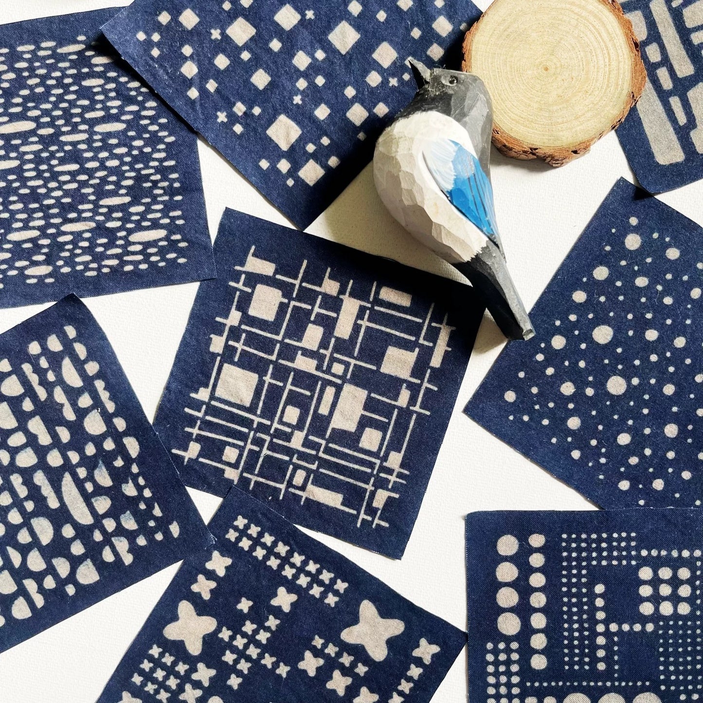 Indigo Dye Pixel Fabric Scraps Bundles