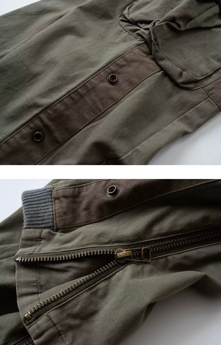 Military Green Patchwork Worker Pants