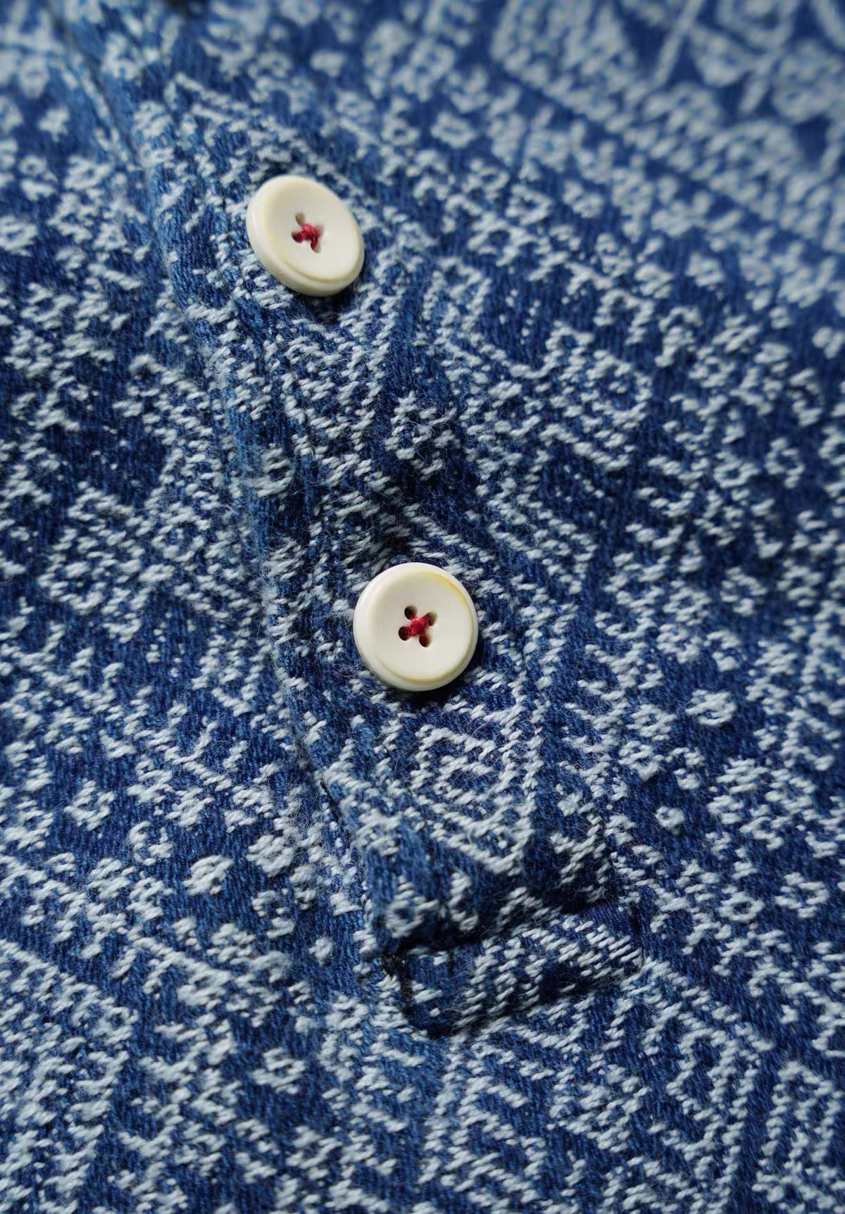Indigo Dye Geometric Jacquard Henley Tee