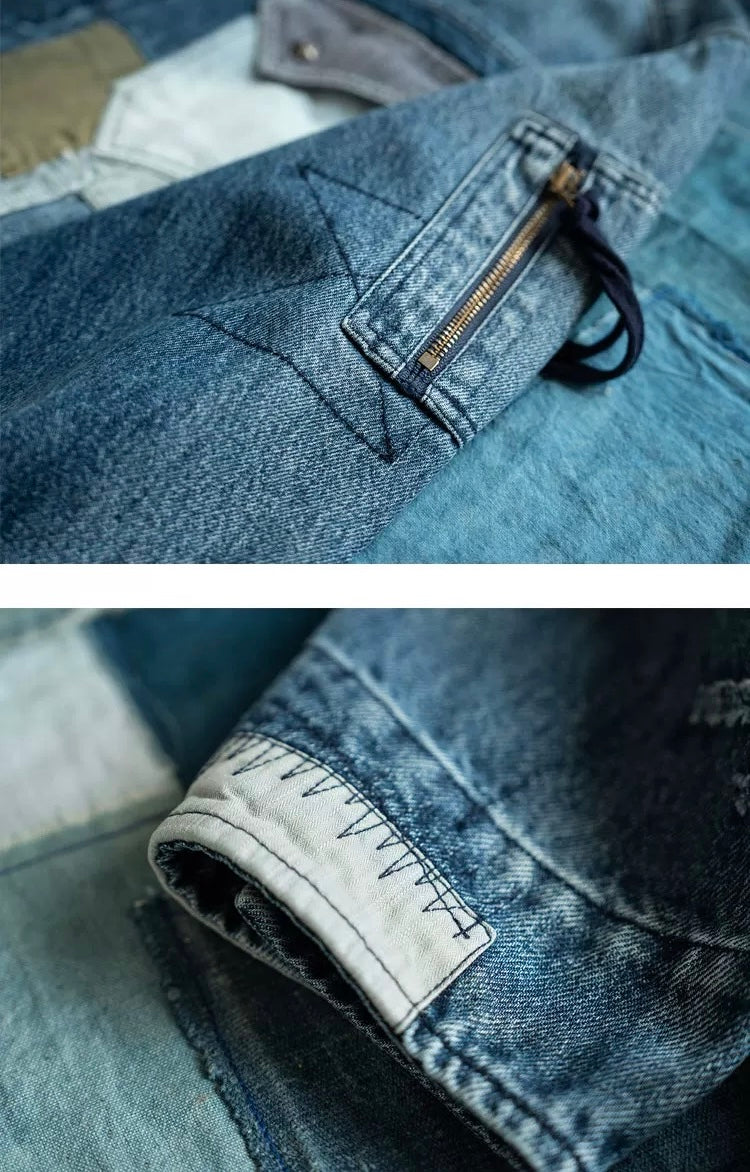 Denim Patchwork Sashiko Jacket