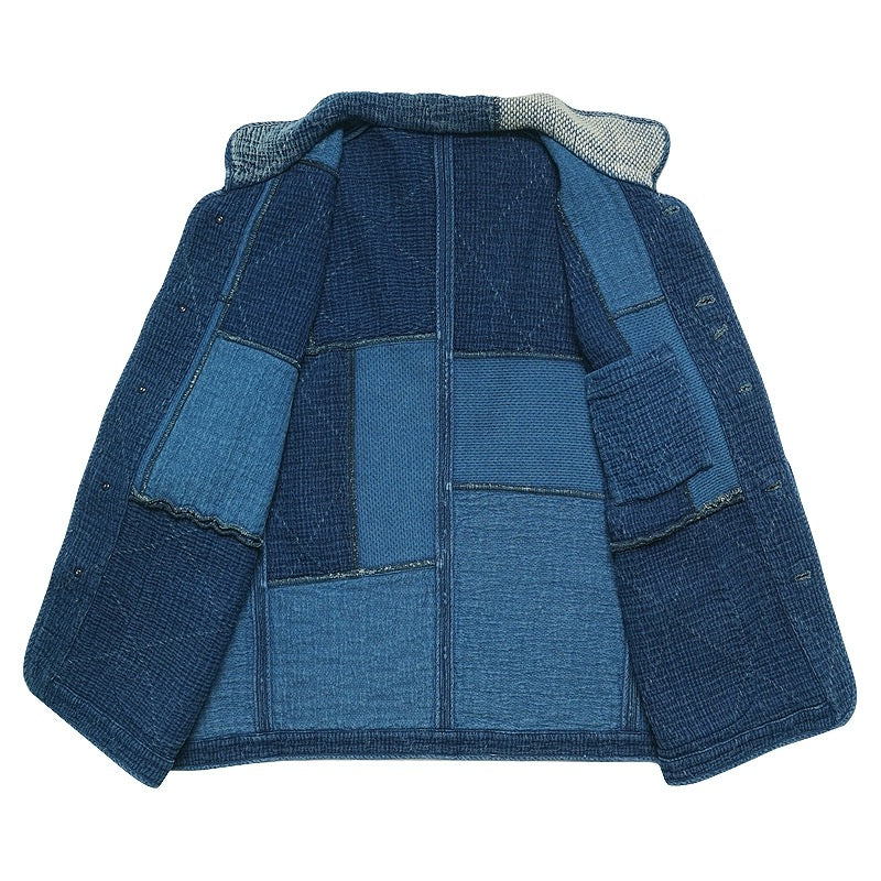 Indigo Dye Patchwork Sashiko Kendo Coat - Light Blue