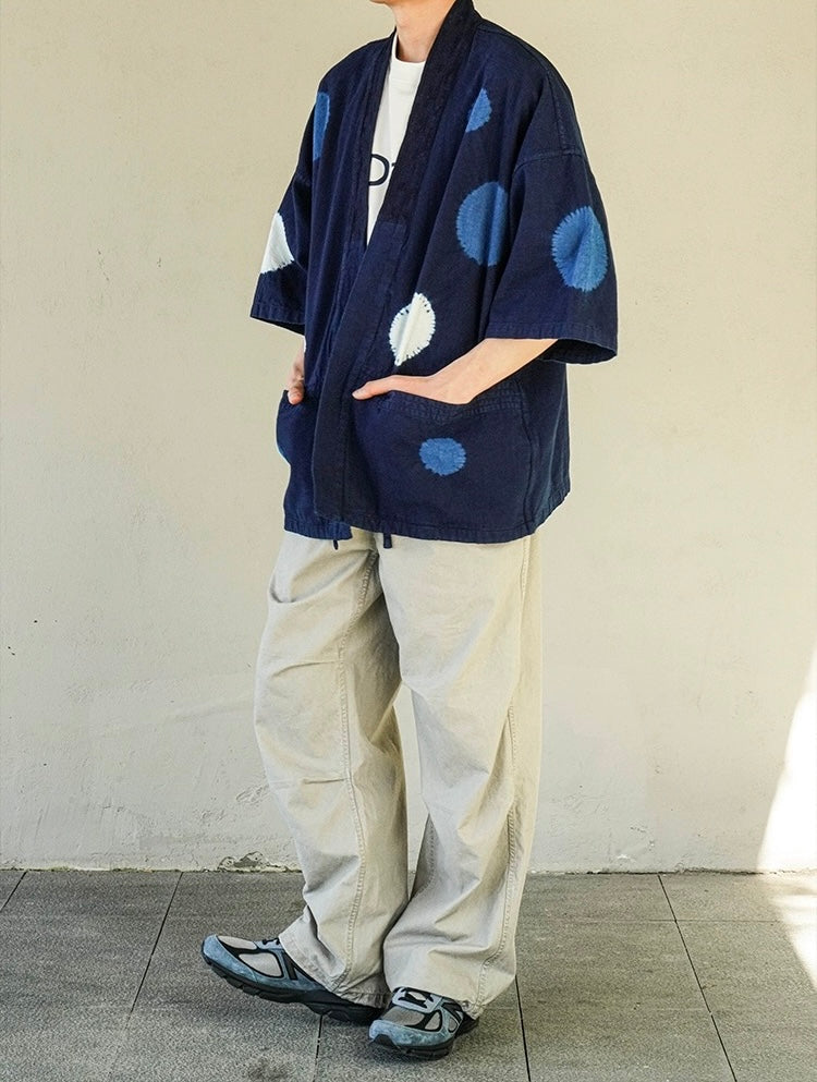 Indigo Tie Dye Dots Haori Jacket