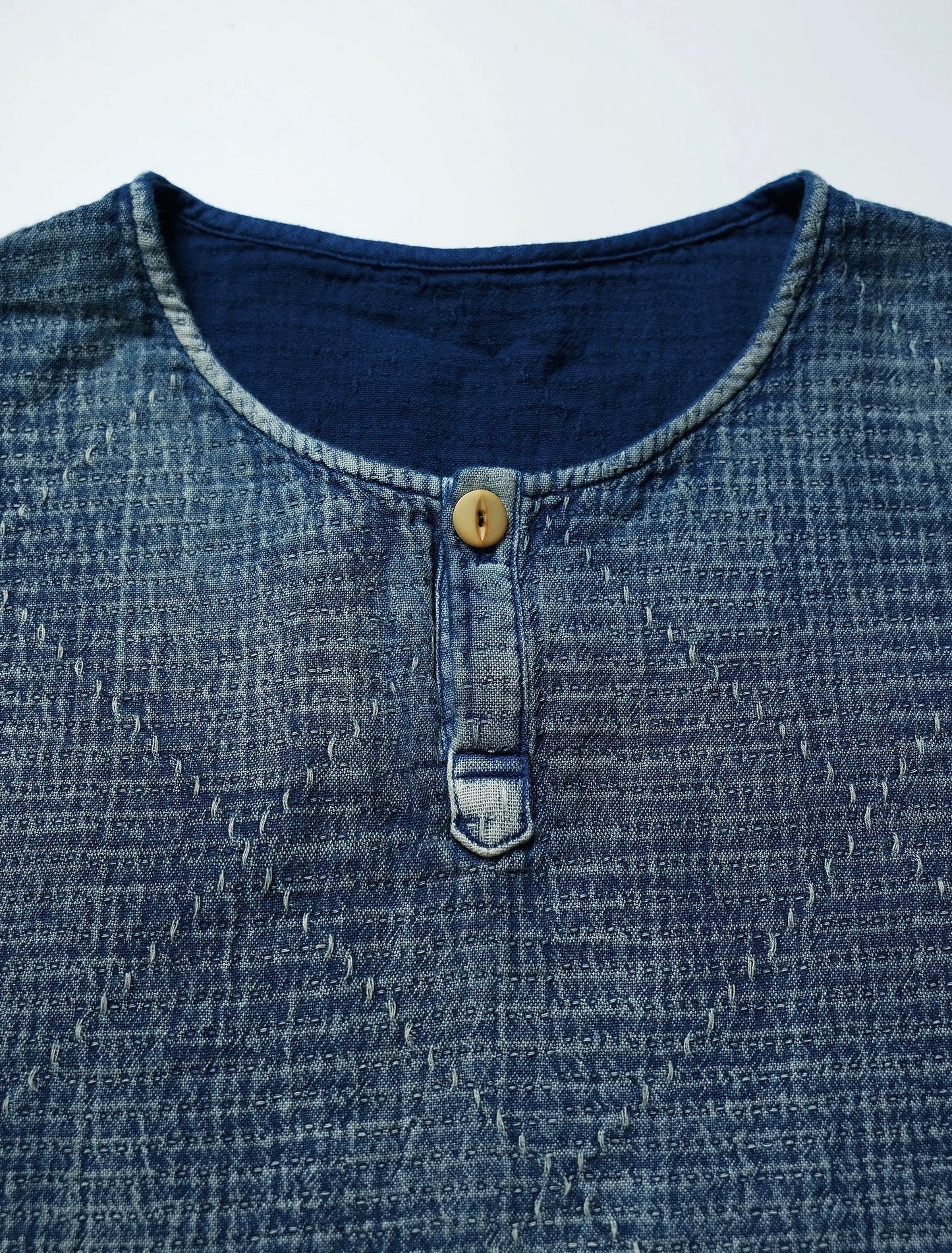 Indigo Dye Sashiko Horizon Henley Tee