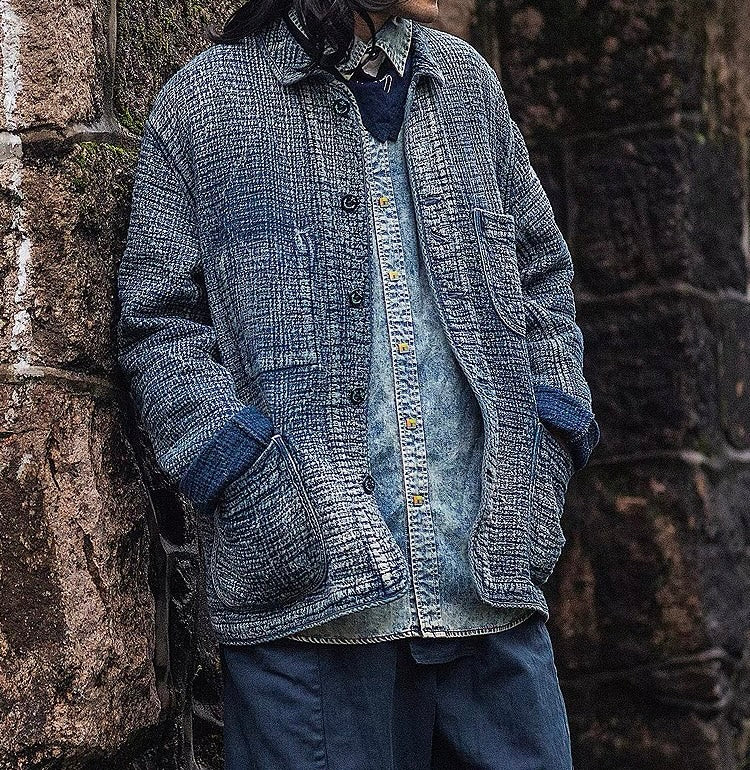 Indigo Dye Sashiko French Worker Jacket