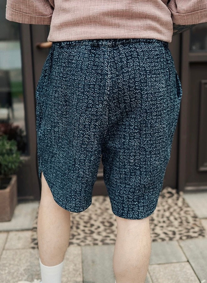 Indigo Dye Sashiko Sakura E-Waist Shorts