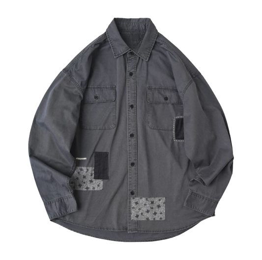 Washed Sashiko Patchwork Long Shirt