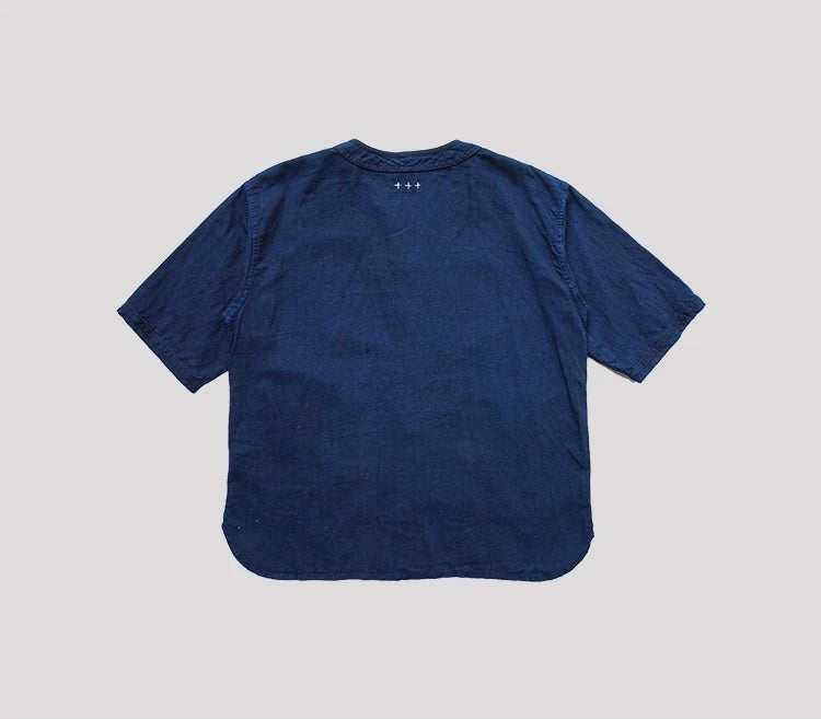 Indigo Dye Short Sleeves Baseball Shirt