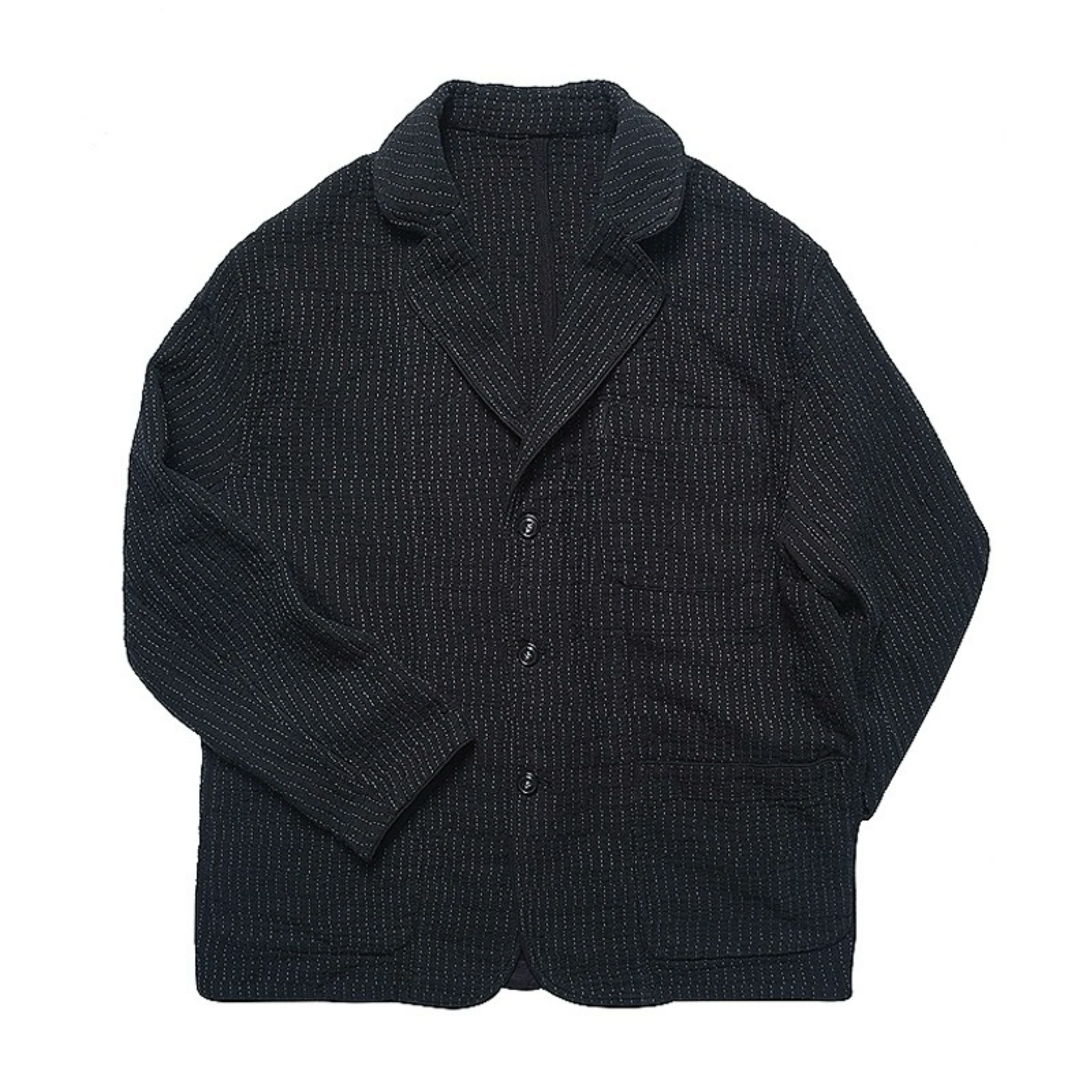 Black Sashiko Blazer Jacket - Grey Embroidery, Customizable