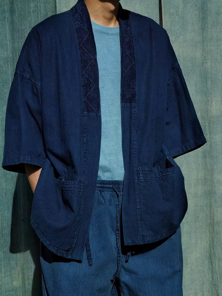 Indigo Dye 3/4 Sleeve Kimono Jacket