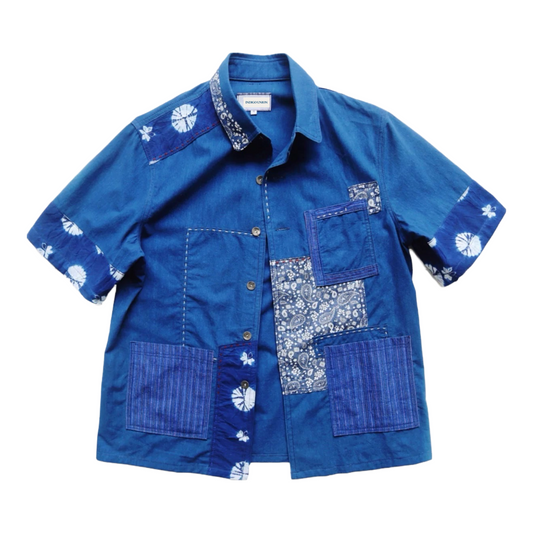 Indigo Dye Kofu Patchwork Aloha Shirt