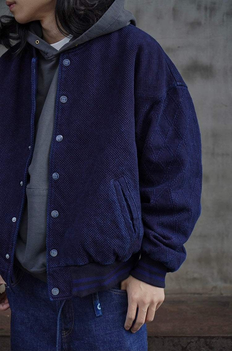 Indigo Dye Baseball Jacket