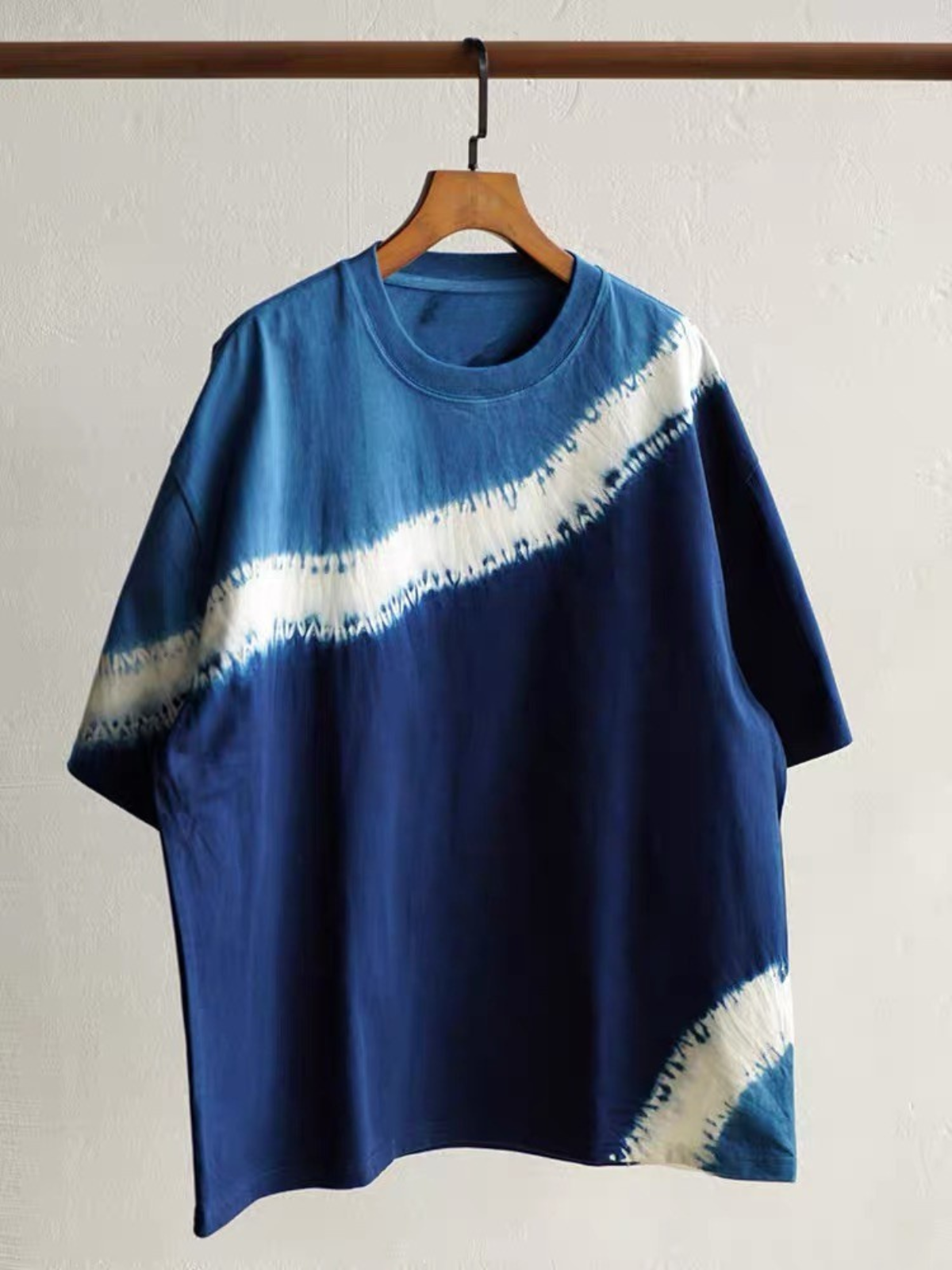 Indigo Shibori Wave Diagonal Tie Dye Tee