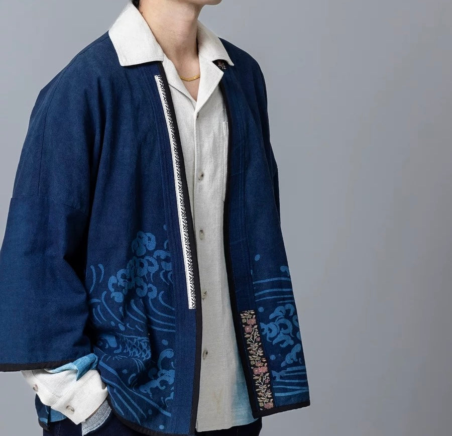 Indigo Dye Koi Kimono Jacket