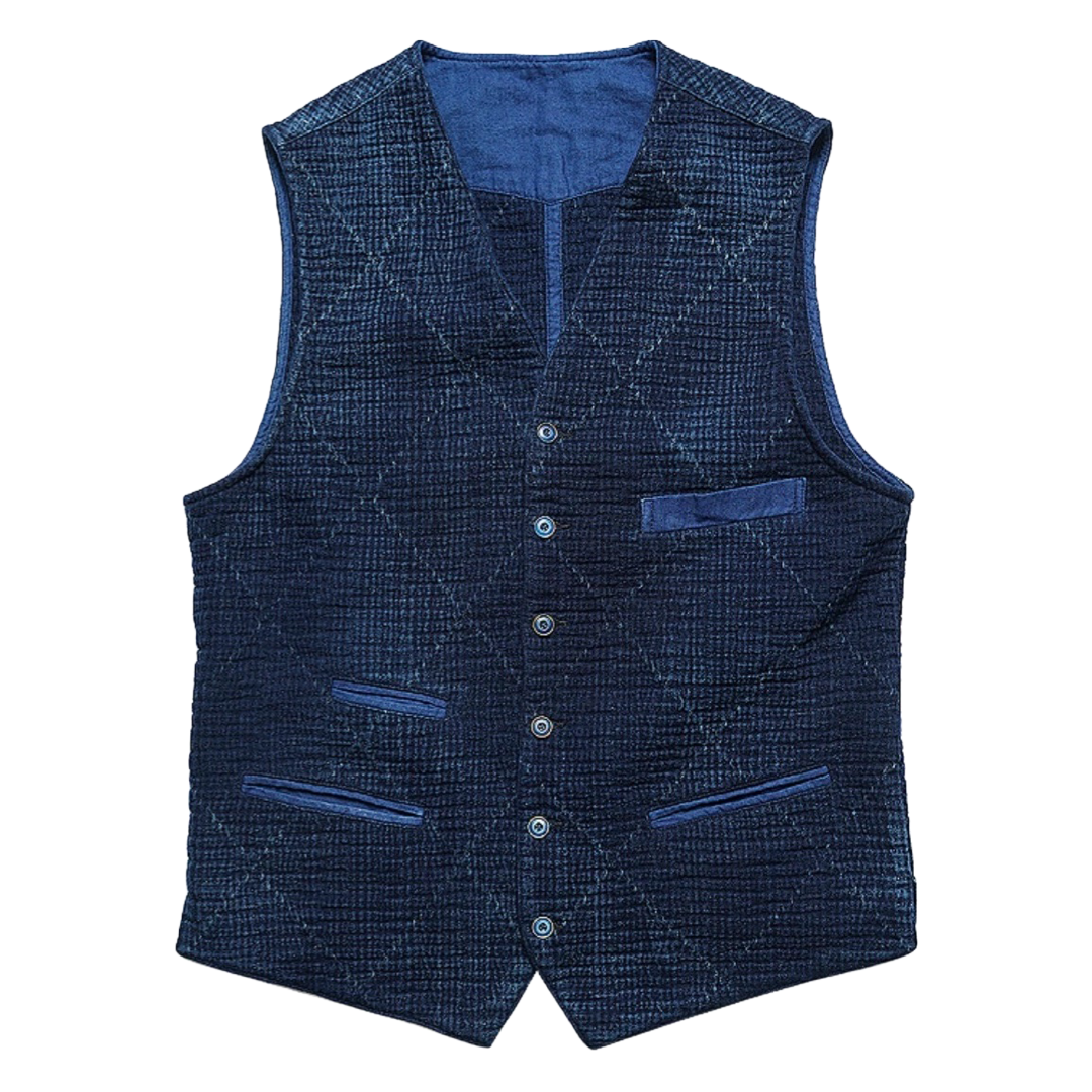 Indigo Dye Sashiko Multi-Pockets Vest