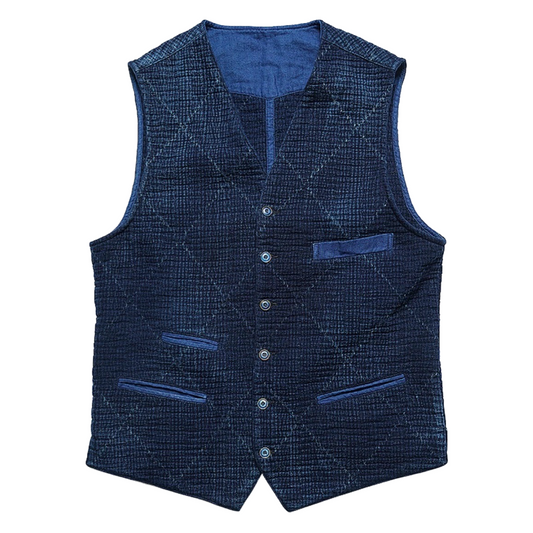 Indigo Dye Sashiko Multi-Pockets Vest