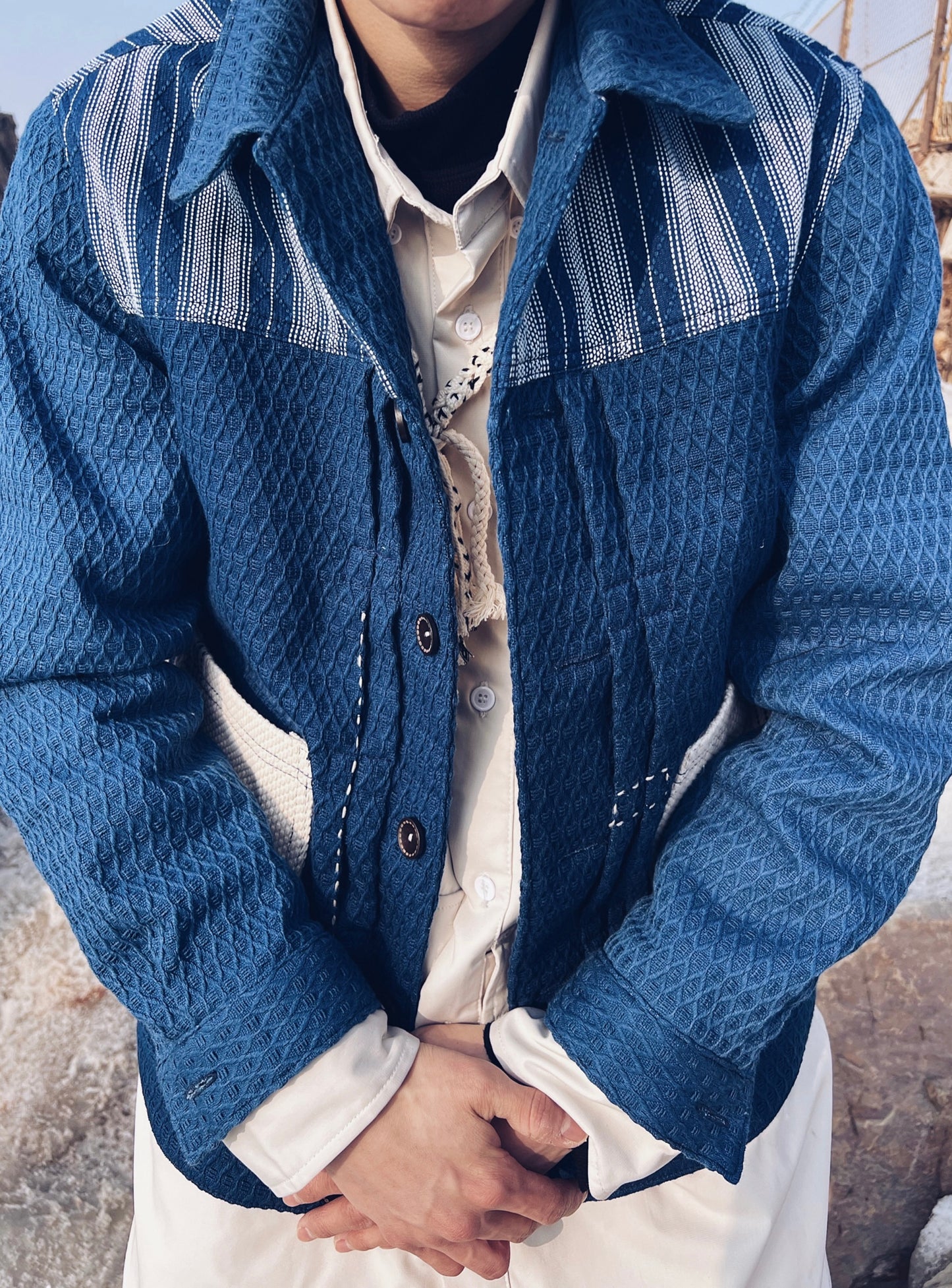 Indigo Dye Patchwork Sashiko Worker Jacket