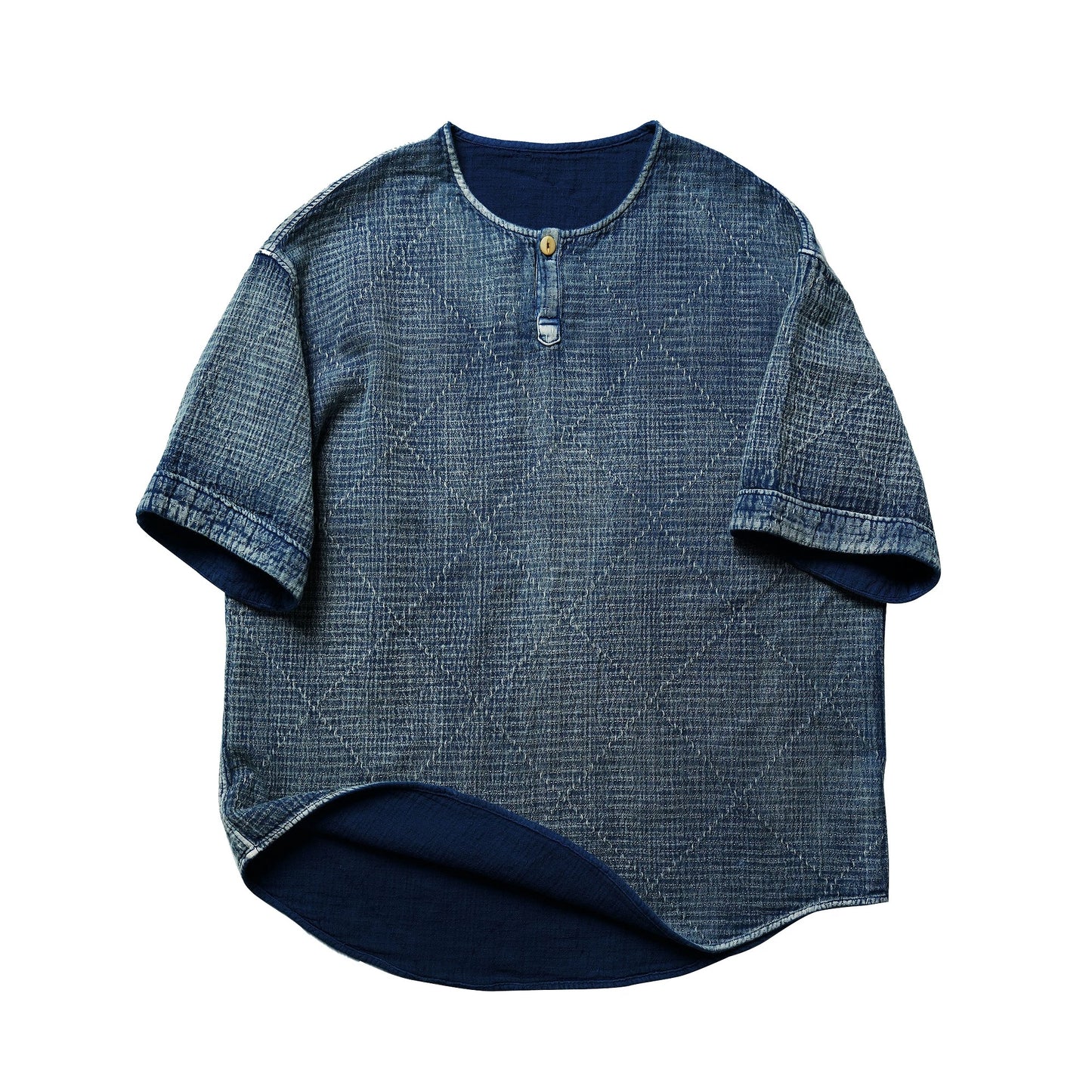 Indigo Dye Sashiko Horizon Henley Tee