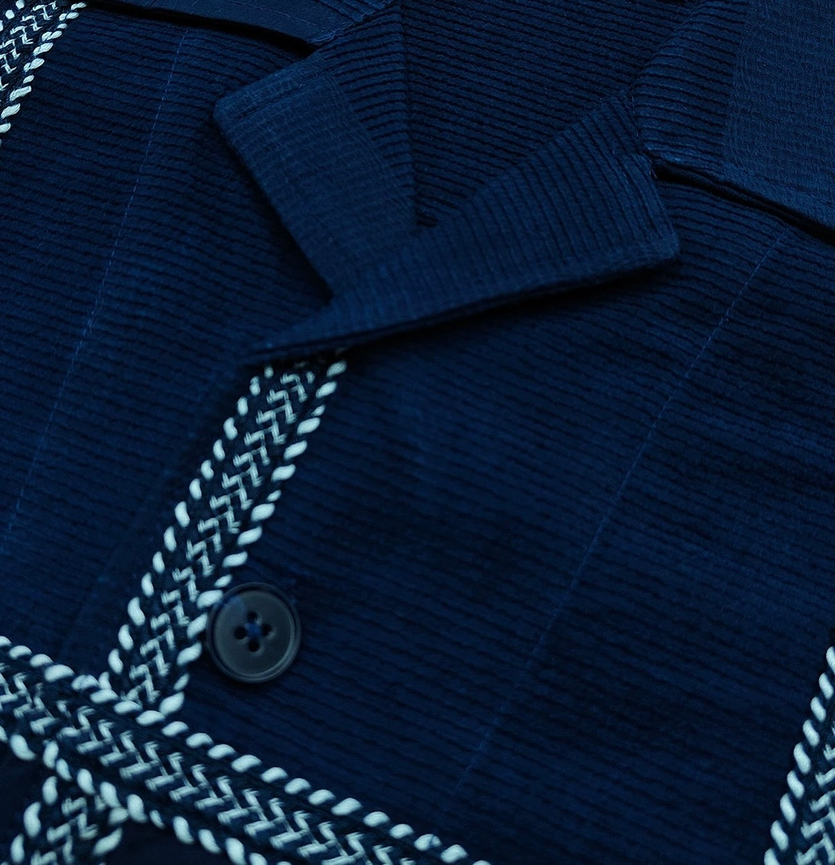 Indigo Dye Jacquard Checked Aloha Shirt