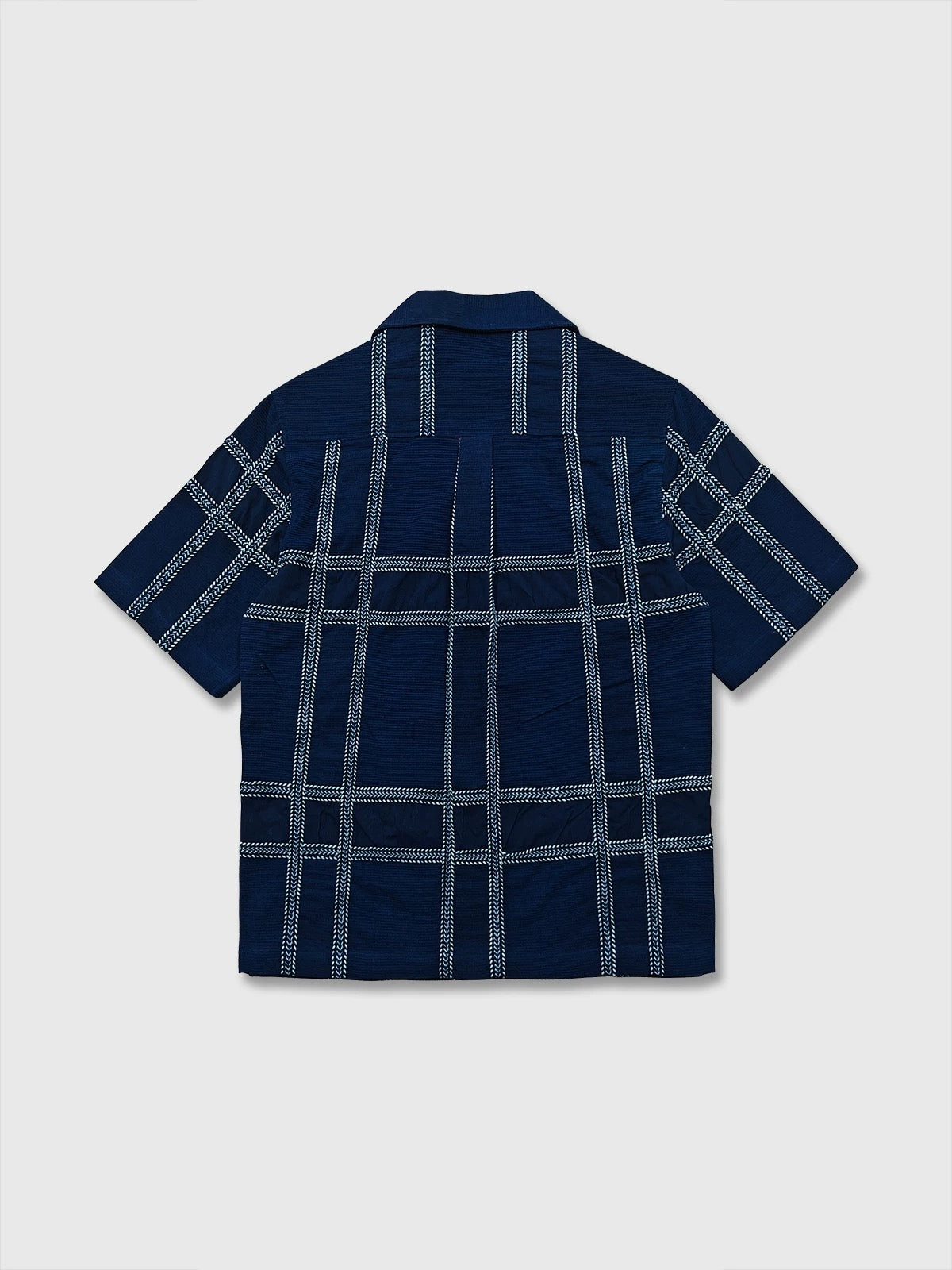 Indigo Dye Jacquard Checked Aloha Shirt