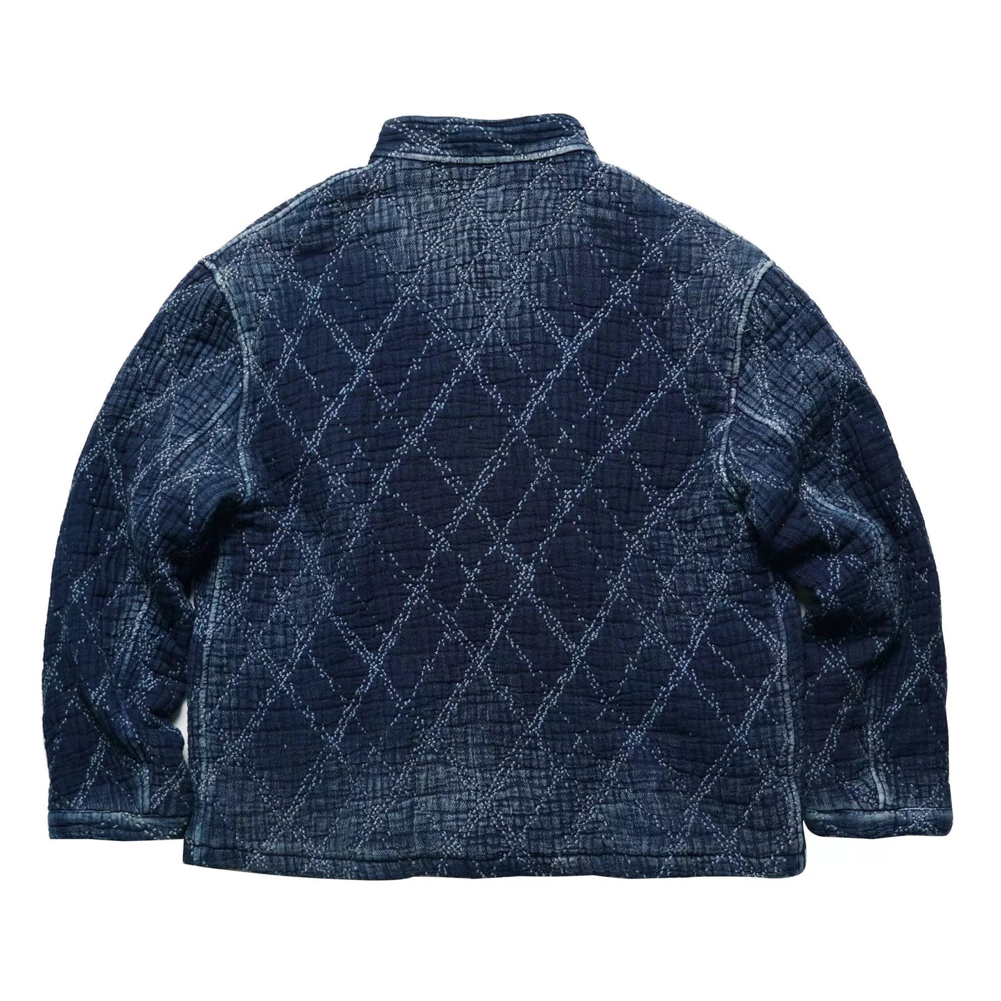 Indigo Dye Heavyweight Checked Sashiko Chinese Coat