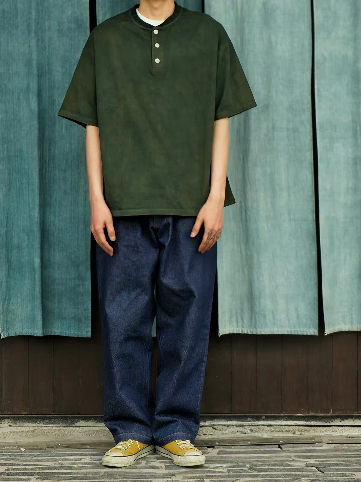 Botanical-Dyed Forest Henley Tee