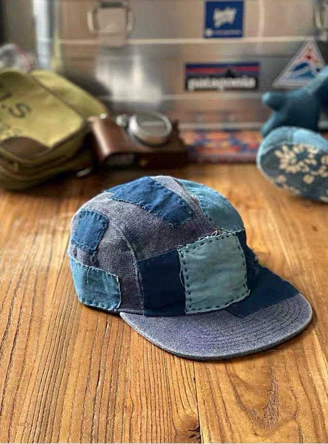 Indigo Dye Boro Patchwork 5-Panel Cap
