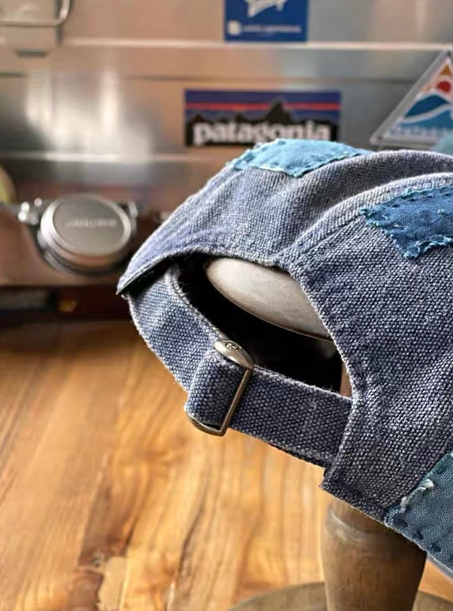 Indigo Dye Boro Patchwork 5-Panel Cap