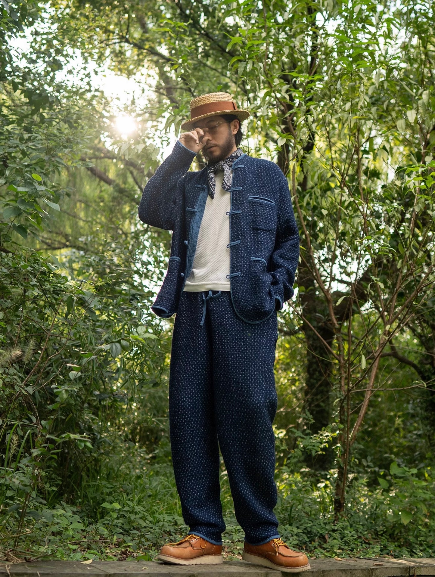 Indigo Dye Heavyweight Sashiko Chinese Coat