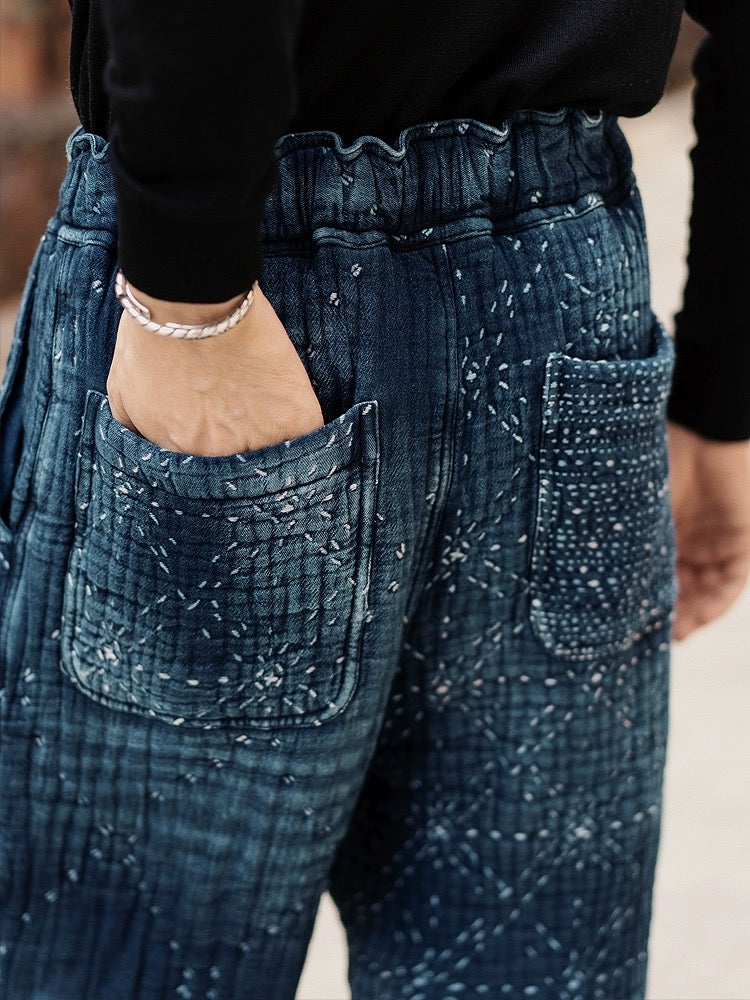 Indigo Dye Sashiko Starry Night Pants