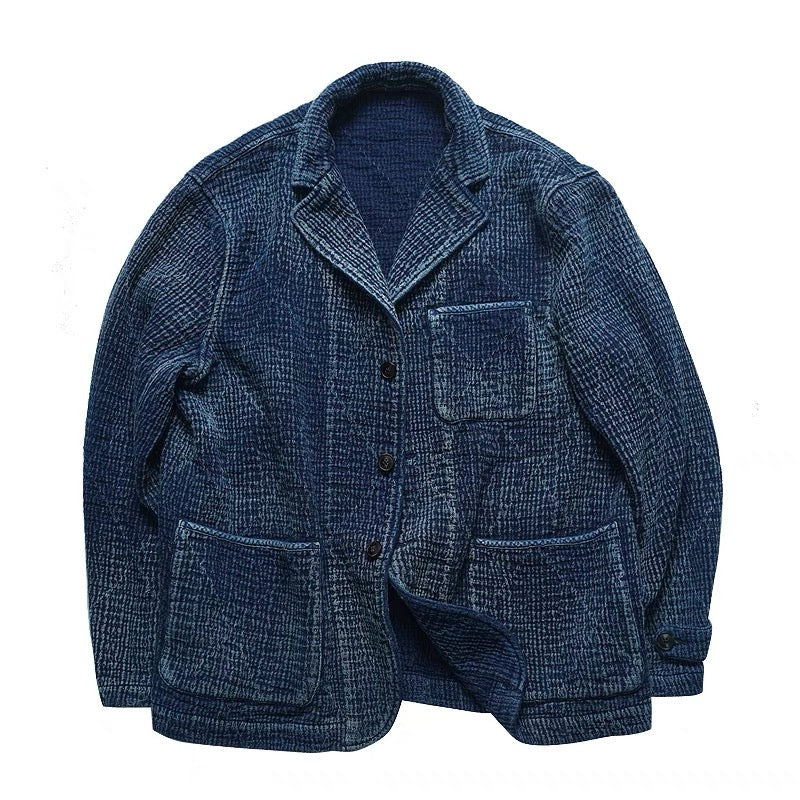 Indigo Dye Sashiko 3 Buttons Blazer Jacket