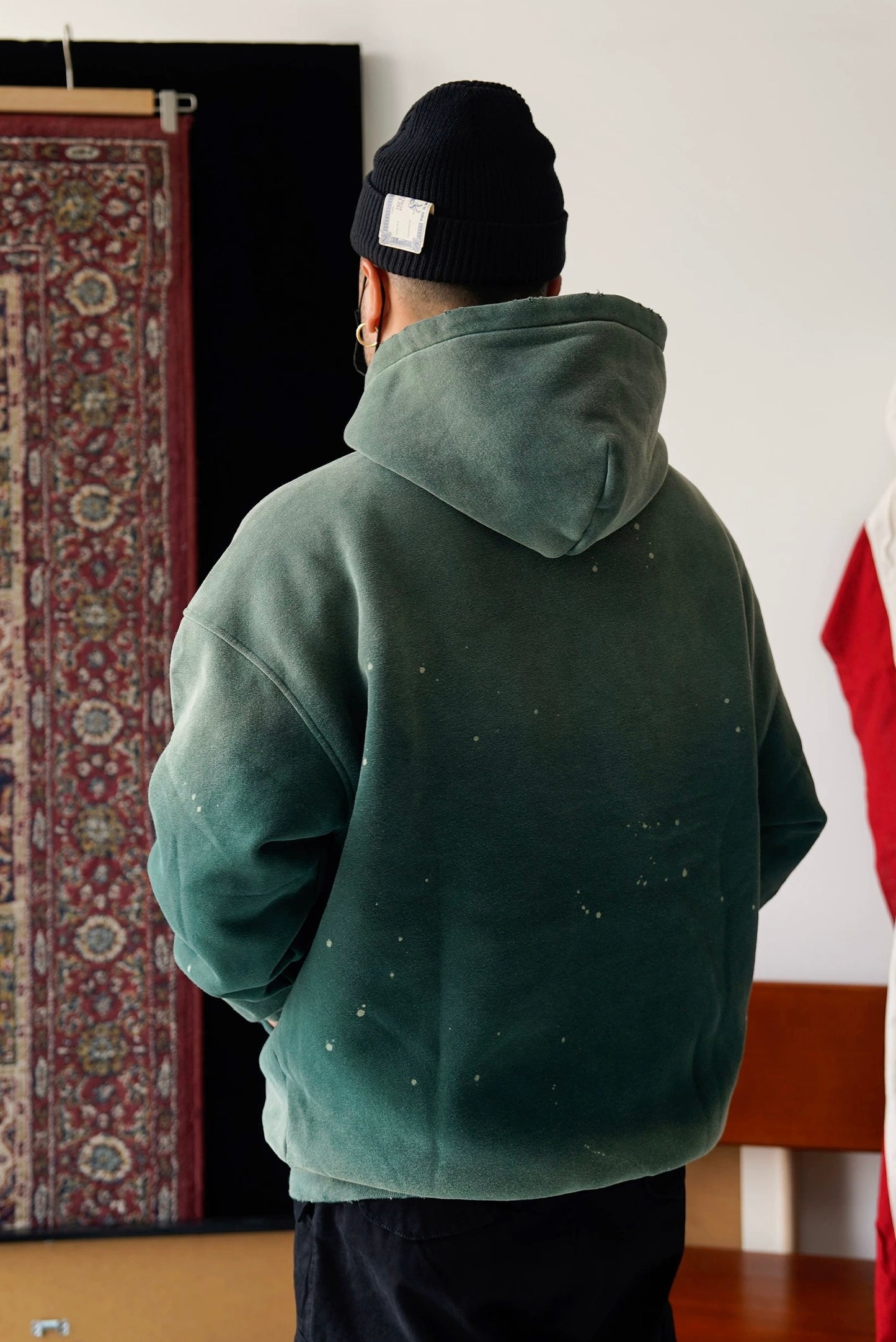Green Sashiko Map Patchwork Hoodie