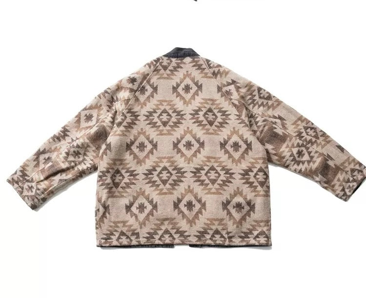 Dark Grey Denim Folk Reversible Haori Jacket