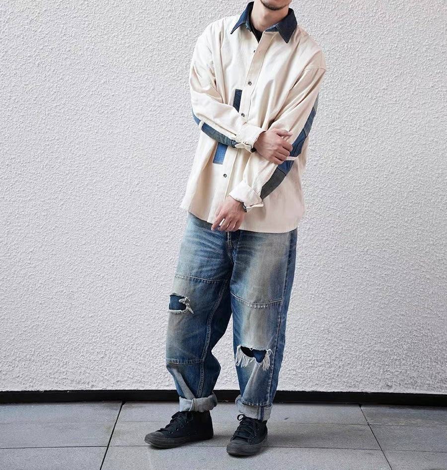 Retro Denim Patchwork Shirt