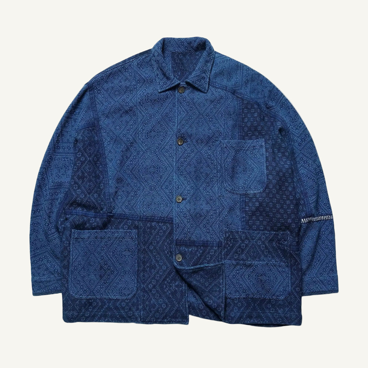 Indigo Dye Double-Dyed Jacquard Patchwork Work Jacket