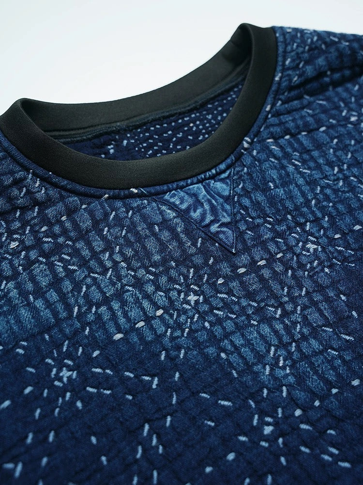 Dark Indigo Dye Sashiko Starry Night Sweatshirt