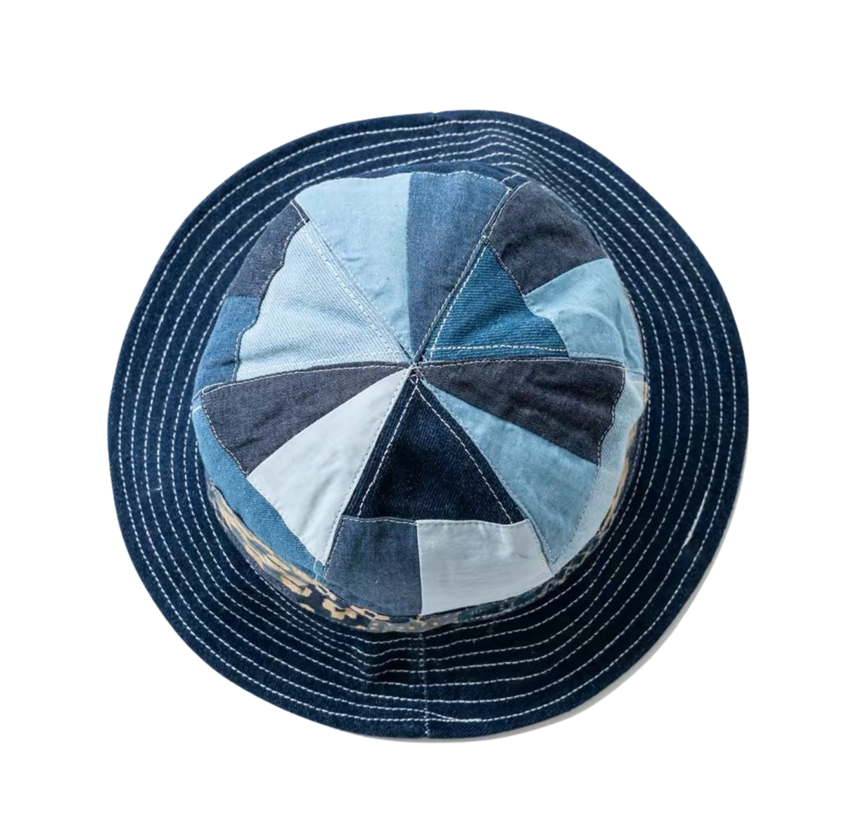Indigo Dye Boro Patchwork Bucket Hat