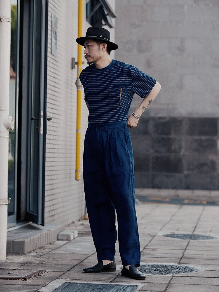 Indigo Dye Linen Tapered Pants