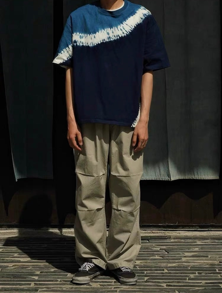 Indigo Shibori Wave Diagonal Tie Dye Tee