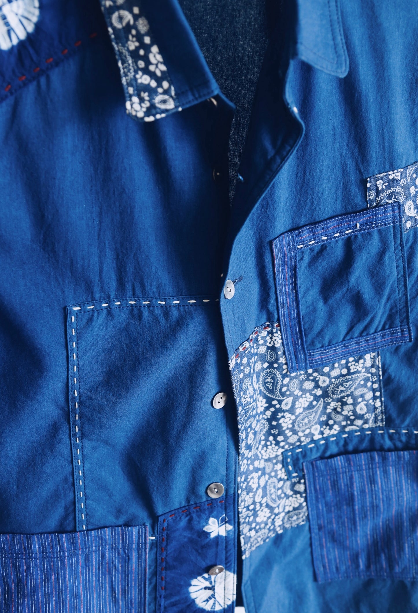 Indigo Dye Kofu Patchwork Aloha Shirt