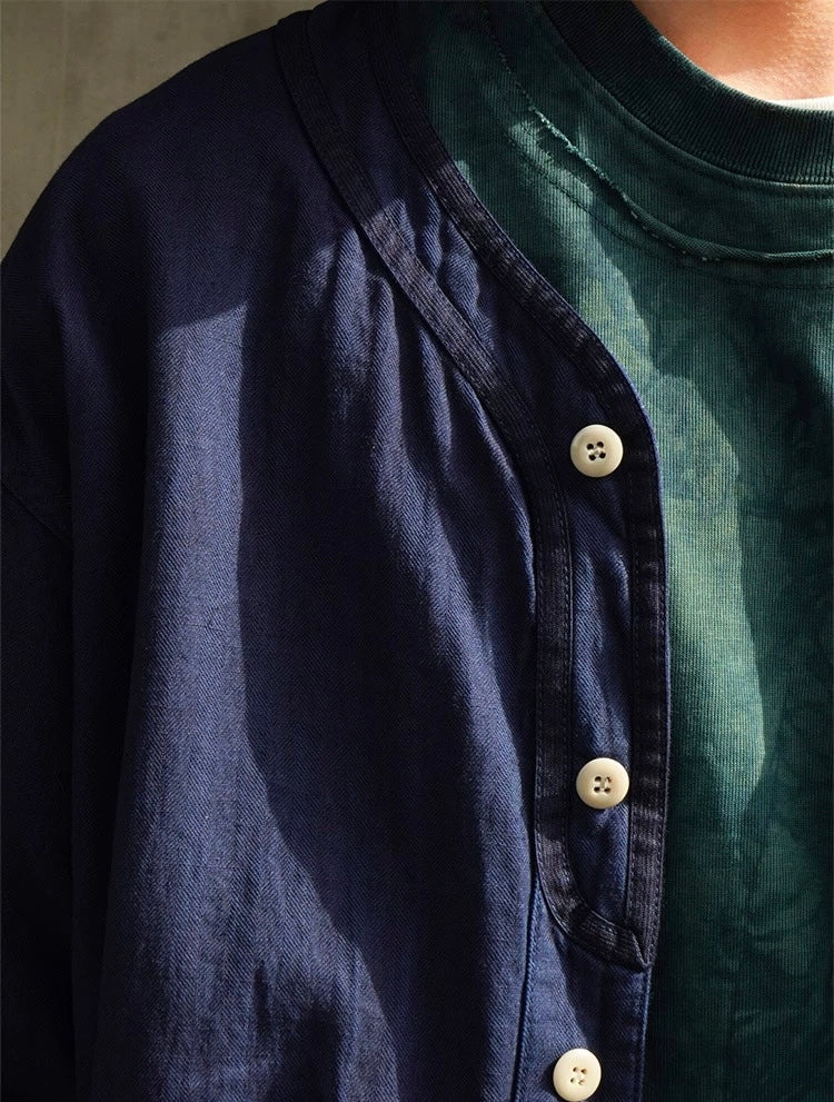 Indigo Dye Short Sleeves Baseball Shirt