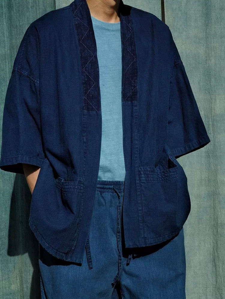 Indigo Dye 3/4 Sleeve Kimono Jacket