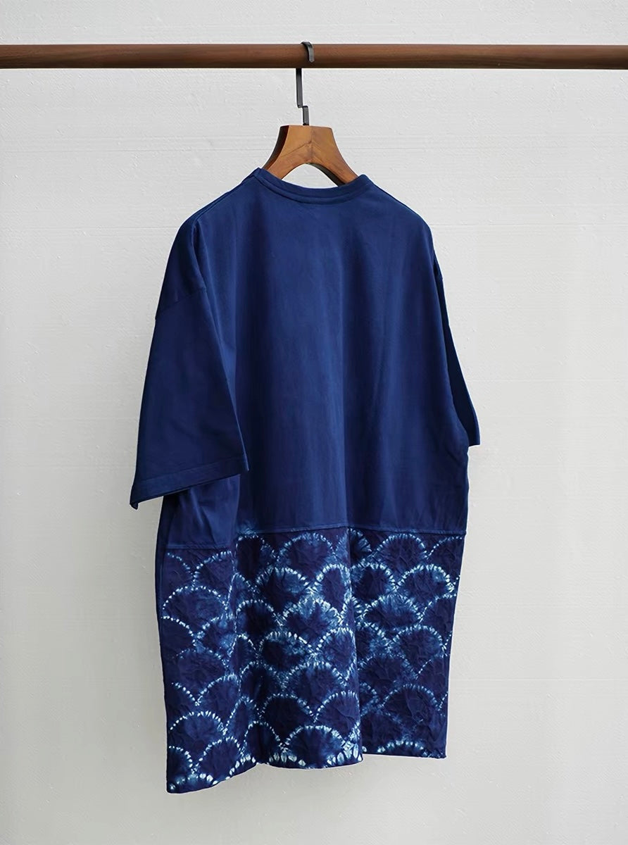 Indigo Wave Patchwork Pocket Tee