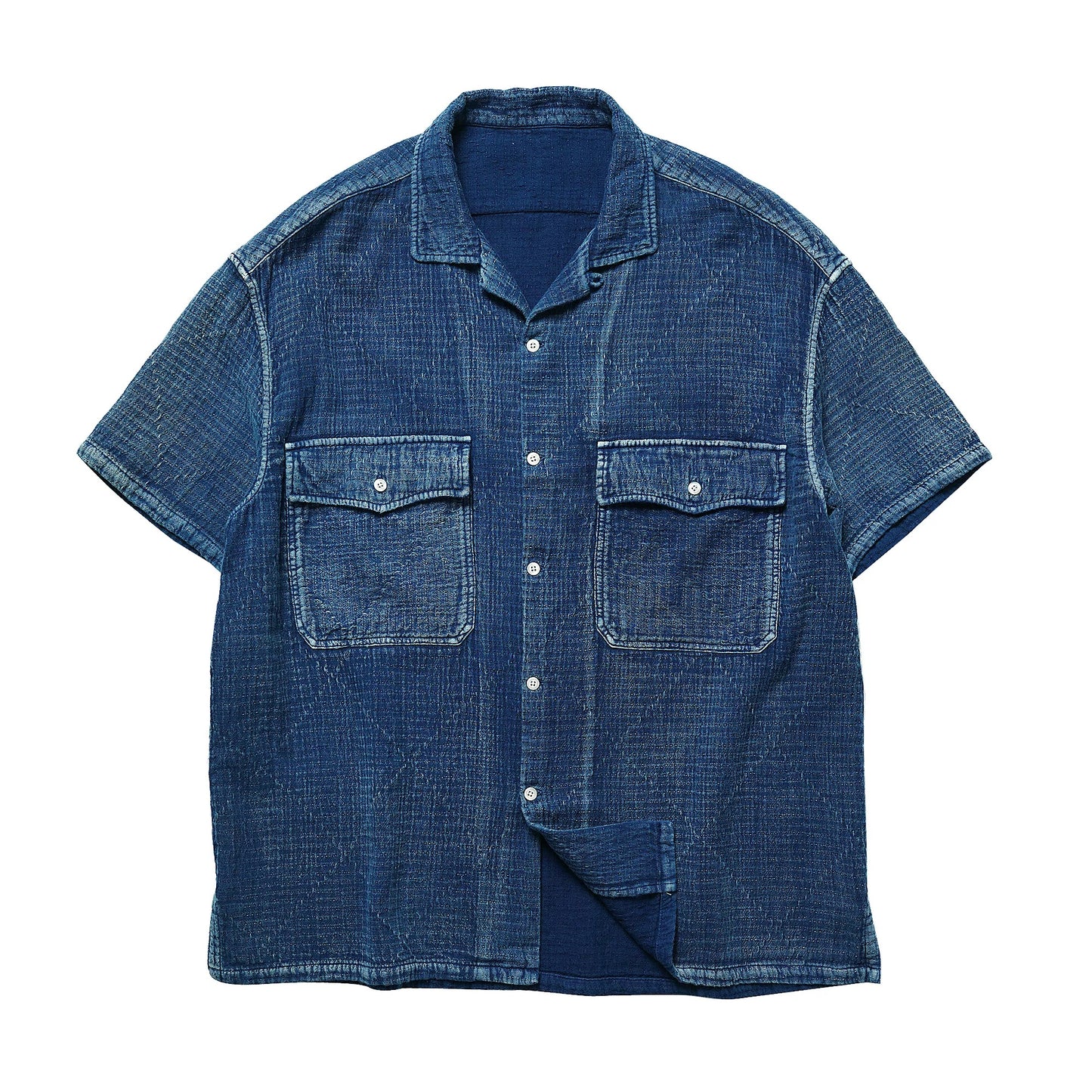 Indigo Dye Sashiko Retro Aloha Shirt