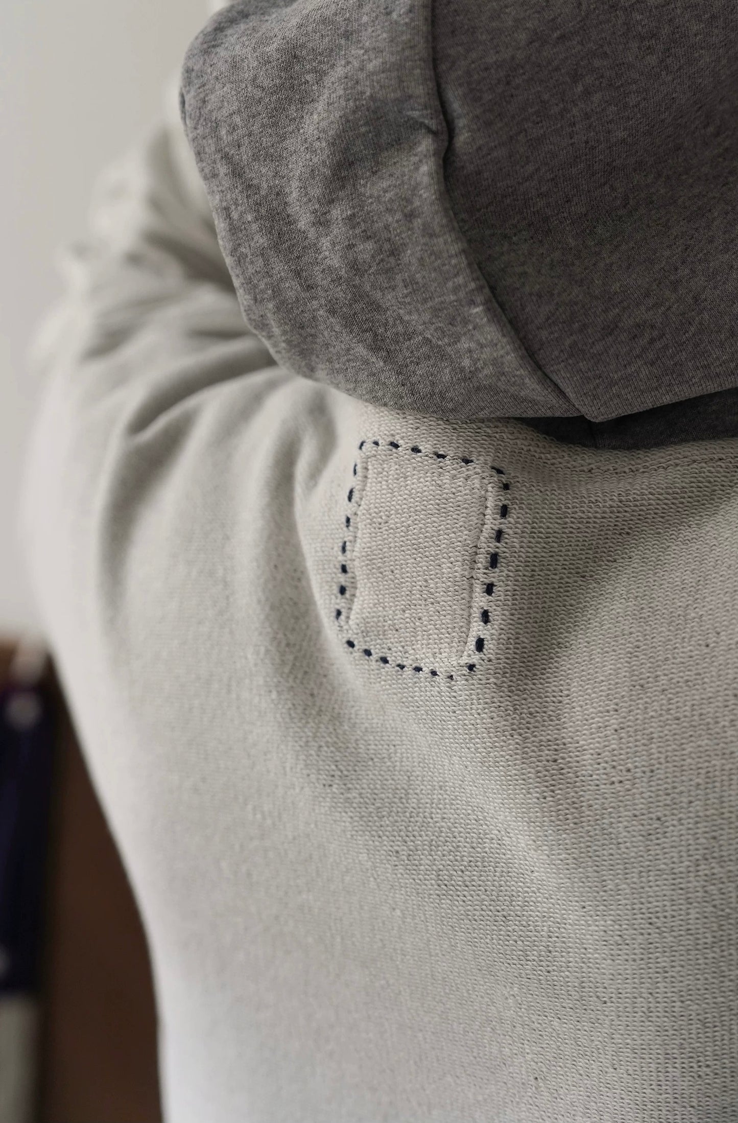 Grey Sashiko Patchwork Hoodie