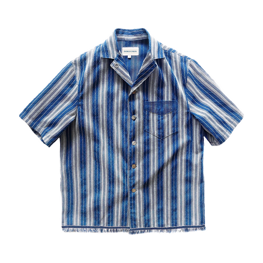 Indigo Dye Sashiko Striped Aloha Shirt