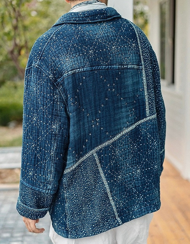 Indigo Dye Patchwork Sashiko Heavyweight Starlight Coat